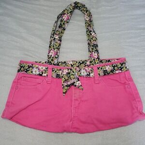Mudd Pink Denim Floral Trim Y2K Shoulder Bag Hot Pink 90s Barbie Retro handmade